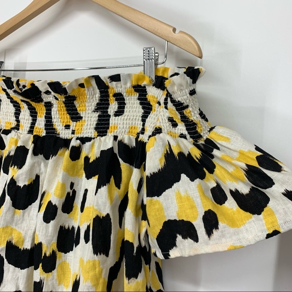 Who What Wear Linen Graphic Cat Smocked Off The Shoulder Short Sleeve Blouse Nwt - Picture 10 of 16